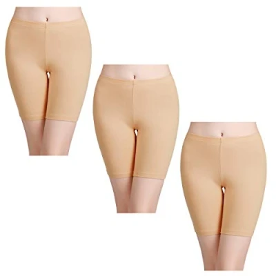 Image of wirarpa Ladies Safety Boxer Shorts Cotton Invisible Seamless Anti Chafing Underwear 3 Pack Women&#039;s Boy Leggings for Under Dresses Beige Size 8