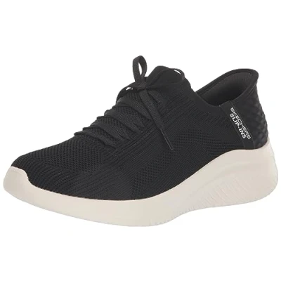 Image of Skechers Women&#039;s Hands Free Ultra Flex 3.0 Brilliant Path Sneaker, Black Knit White Trim, 5 UK