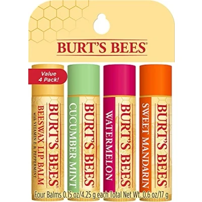Image of Burt&#039;s Bees Lip Balm Multipack, Set With Beeswax, Cucumber Mint, Watermelon, Sweet Mandarin, Freshly Picked, 4x4.25g
