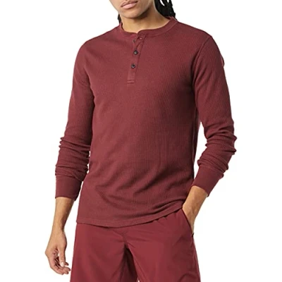 Image of Amazon Essentials Men&#039;s Regular Fit Long Sleeve Waffle Henley Shirt, Burgundy, S
