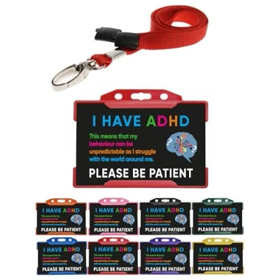 Image of QUANTUM LEAP ADHD Black I Have Please Be Patient Card With Red Holder &amp; Lanyard