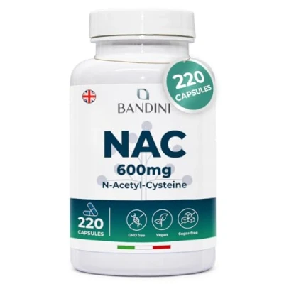 Image of Bandini® NAC N Acetyl Cysteine ​​600 mg 220 Vegan Capsules (+7 Months) Glutathione Precursor 1 Capsule per Day High Bioavailability of Acetylcysteine ​​Supplement 600mg