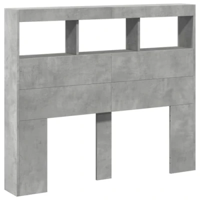Image of vidaXL Headboard Cabinet with LED in Concrete Grey Engineered Wood Bed RGB Lights and Storage, 120cm Width