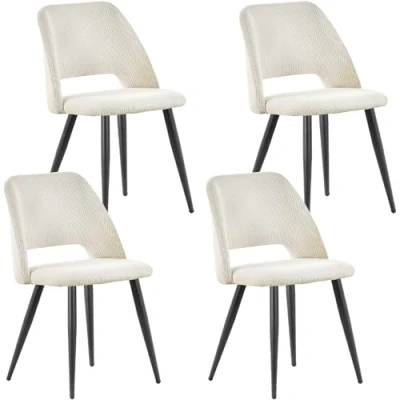 Image of LONGTOO Set of 4 Dining Chairs,Velvet Kitchen Chair,Upholstered Chair with Independent Legs for Room, Living Kitchen, Bedroom and Reception Room,Cream