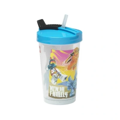 Image of Room Copenhagen Lego Tumbler with Straw Fun &amp; Functional Hydration for Kids Reusable, Insulated Cup Straw, Lid Ninjago Graphics, Transparent/Azur
