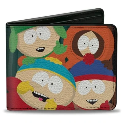 Image of Comedy Central Wallet, Bifold, South Park Boys Group Pose Stripe Greens, Vegan Leather, Multicolor, 4.0&quot; x 3.5&quot;, Casual