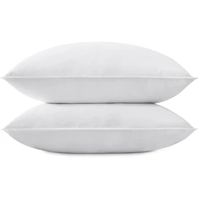 Image of Casabella Pillows 2 Pack Goose Feather &amp; Down Prime Quality Neck Pillow, Back Support 100% Cotton Shell, Hypoallergenic, Hotel Pillows, Medium Soft Firmness (48x74cm)