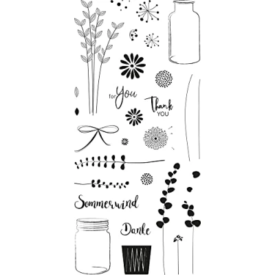 Image of Rayher Set of 30 Clear Silicone Stamps for Card Making and Crafting, Craft in Assorted Flower Themed Designs Various Sizes, Botanical, 97x205mm, 50274000