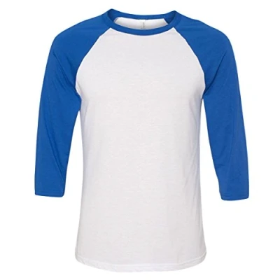 Image of Bella + Canvas Adult 3/4 Sleeve Blended Baseball Tee (White/True Royal) (Medium) (US)