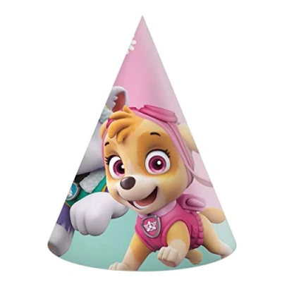 Image of Procos Paw Patrol Skye &amp; Everest Party Cone Caps in FSC Paper, 6 Pieces, Multicolor, 94115