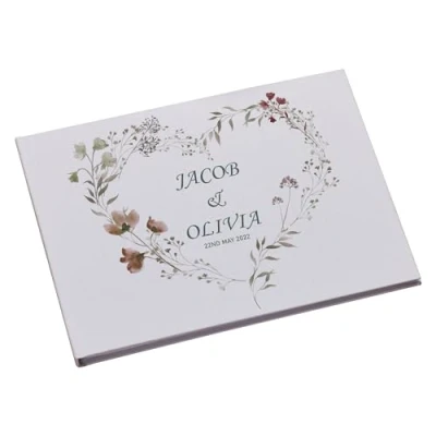 Image of Large Personalised Wedding Guest Book Keepsakes, Signature Scrapbook, Photo Album Couple Watercolour Floral Heart