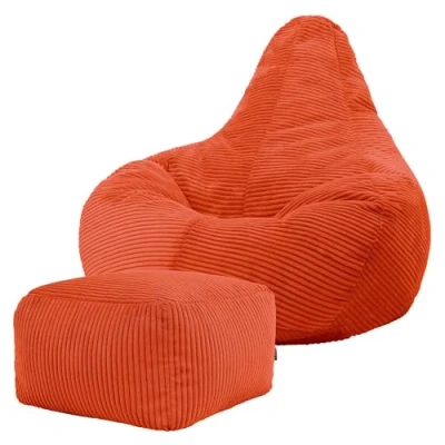 Image of icon Dalton Cord Recliner Bean Bag with Footstool, Terracotta, Large Adult Chair Filling Included, Comfy Chair, Living Room Furniture, Bedroom Furniture