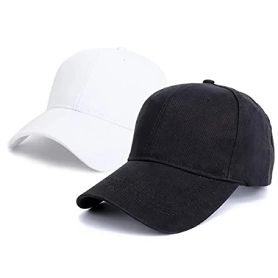 Image of Baseball Cap Plain Hat Lightweight Adjustable Washed Polo Style Classic Sports Casual Summer Sun for Unisex (Black+White)