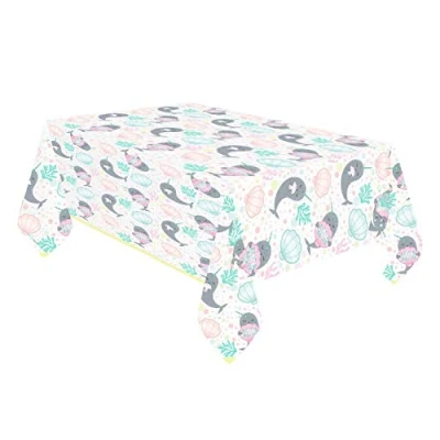 Image of Amscan 9904595 Narwal Kids Birthday Party Plastic Table Cover 1.8m x 1.2m
