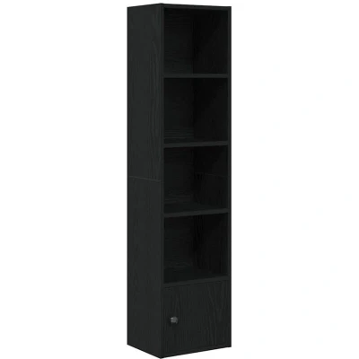 Image of vidaXL bookcase/storage shelf black oak engineered wood 31x24x127 cm modern book organizer/display furniture for living room/office/library