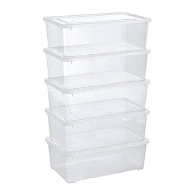 Image of Grizzly 5 x Small Storage Boxes with Lids Litre 13.2x7.9x4.3 inch (33.5x20x11 cm) Stackable Clear Containers Transparent Organiser