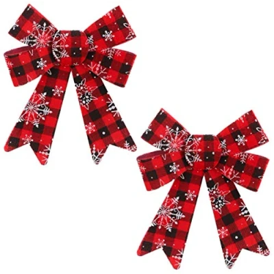 Image of Christmas Concepts® Pack Of 2 17cm Buffalo Plaid Design Bows Red &amp; Black Tartan Pattern