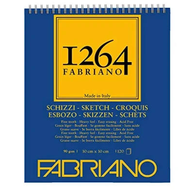 Image of Honsell Fabriano Schizzi 1264 19100638 Sketch Paper with Spiral Head 90 g/m² 30 x cm 120 Sheets Ivory White Acid Lightly Grained for All Drying Techniques
