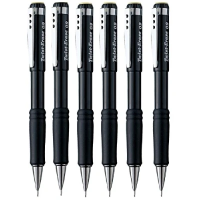Image of Pentel 0.9mm Lead Size Twist Erase Automatic Pencil Mechanical Drafting Black Barrel Refillable QE519 (Pack Of 6)