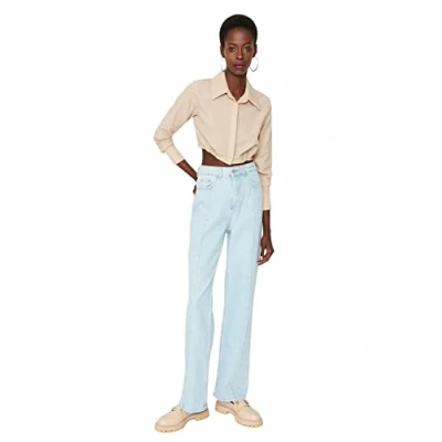 Image of Trendyol Women&#039;s Woman Basic 90&#039;s Wide Leg Jeans, Blue, 38