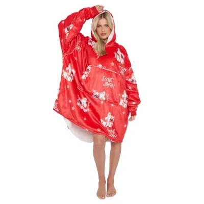 Image of GC GAVENO CAVAILIA Christmas Hoodie Blankets Oversized Hoodies For Women &amp; Men Super Soft Warm Sherpa Fleece Blanket Hooded Sweatshirt Xmas Wearable Throw One Size
