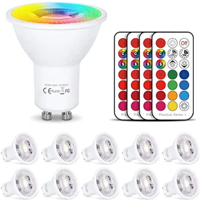 Image of HYDONG GU10 LED Bulbs Warm White 6W RGB Spotlight Bulb, 12 Colors, Dimmable by Remote Control for Track Lamp, Recessed Ceiling Light 10 Pack