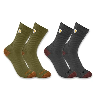 Image of Carhartt Men&#039;s Midweight Logo Crew Sock 2 Pack, Assorted 3, Large