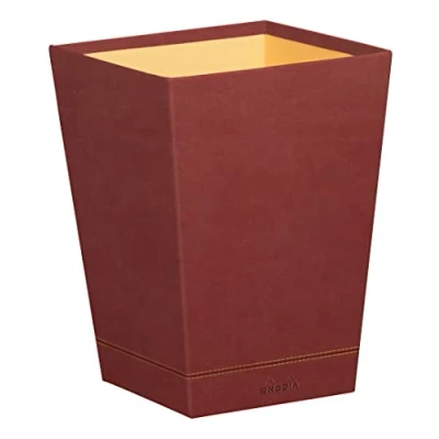 Image of RHODIA 194620C Nacarat Waste Paper Bin 24x24x32 cm Orange Saddle Stitching Faux Leather Exterior Home Office Collection Rhodiarama Organization &amp; Designer Storage