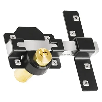 Image of Long Throw Gate Lock, Double Sides, 70mm, Stainless Steel, for Wooden Garden Door/Gate, 5 Keys