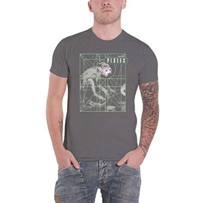 Image of Pixies T Shirt Doolittle Monkey Grid Band Logo Official Mens Charcoal Grey L