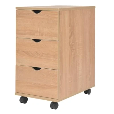 Image of vidaXL Oak Drawer Unit Engineered Wood Sideboard Storage Cabinet Lightweight and Portable with 3 Drawers for Home Office Brown&#039;