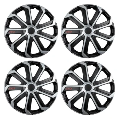 Image of UKB4C Evo Black/Silver 16&quot; Alloy Look Multi Spoke Wheel Trims Hub Caps Covers
