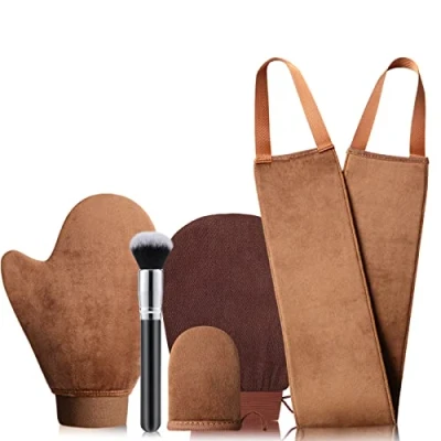 Image of GAIYAH Self Tanning Mitt Set 5 in 1 Fake Tan Glove Back for Back,Velvet Mitt, Glove,Tanning Brush Mit with Lotion Applicator
