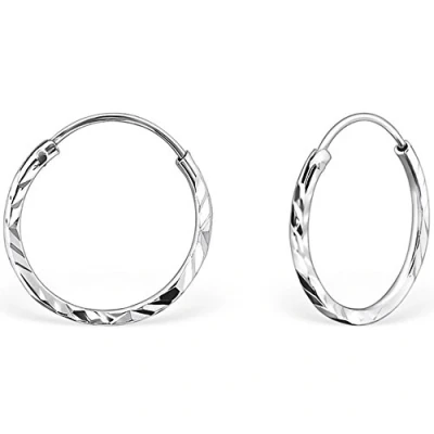 Image of The Goldmine Small 14mm Hinged Diamond Cut Sleeper Hoop Earrings 925 Sterling Silver