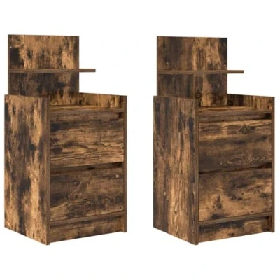 Image of vidaXL Smoked Oak Bedside Cabinets/Nightstands 2 Drawers, Engineered Wood Bedroom Furniture 38x34x80cm