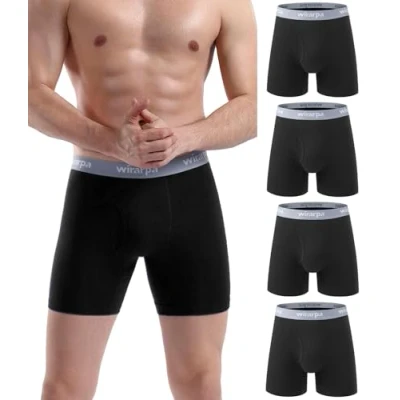 Image of wirarpa Men&#039;s Underwear Trunks Cotton Stretch Boxer Shorts Regular Leg Open Fly Tagless Underpants for Men 4 Pack White Size M