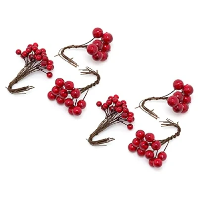 Image of Pack Of 2 Artificial Red Berry Stems Christmas Holly Berries Picks Tree Decorations Xmas Wreath DIY Craft Decor Faux