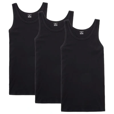 Image of NUOZA Men&#039;s Vests 3 Pack Fitted Ribbed for Men UK 100% Cotton Black Tank Top Sleeveless Undershirts Gym Running Summer Multiple Colors and Sizes S