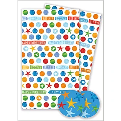 Image of Wrapping Paper 11361A &quot;Collaged Spot&quot; Gift Wrap Pack with 2 Sheets &amp; Tags, Plastic free FULLY RECYCLABLE, multicoloured