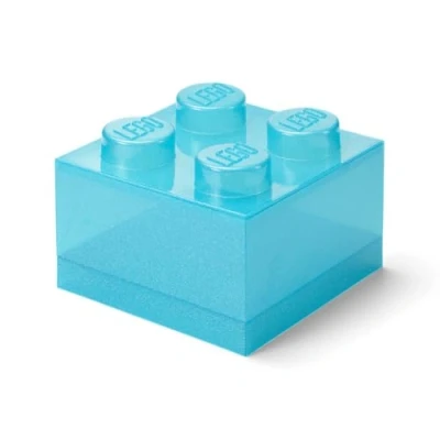 Image of Room Copenhagen LEGO Storage Brick 4 Knobs Glitter Light Blue Stackable Plastic Box with Lid for Kids and Adults Desk Organizer Toy