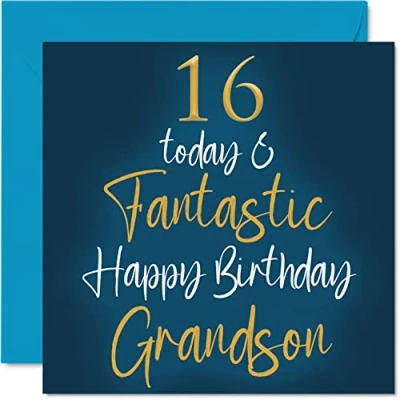 Image of Fantastic 16th Birthday Cards for Grandson 16 Today &amp; Happy Card from Grandparents, Gifts, 145mm x Greeting Gift