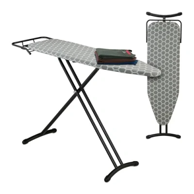 Image of Relaxdays Board for Steam Irons, 110 x 33 cm, Height Adjustable, Folding, Cotton Cover, Retractable Rest, Grey