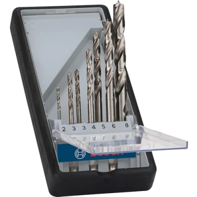 Image of Bosch 7x PRO Wood HSS Hex Brad Point Drill Bit Set (for Softwood, Hardwood, Ø 2,0, 3,0, 4,0, 5,0, 6,0, 8,0 mm, Professional Accessory Rotary Drill/Drivers)