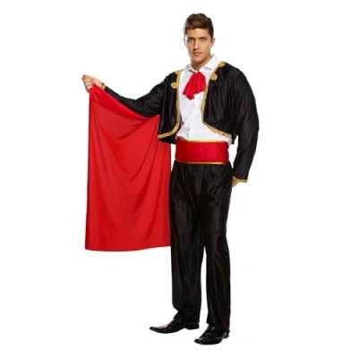 Image of HENBRANDT Adult Men’s Matador Suit Fancy Dress Costume Spanish Traje de Luces Bullfighter with Red Cape Up Outfit One Size Mens