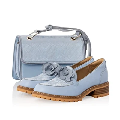Image of Ruby Shoo Women&#039;s Gigi Powder Blue Loafer Pumps &amp; Matching Toledo Bag UK 7