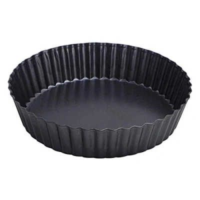 Image of webake Deep Quiche Dish Tart Tin with Loose Base 9.5 Inch 24cm Pie Non Stick Extra Fluted Mould, Black