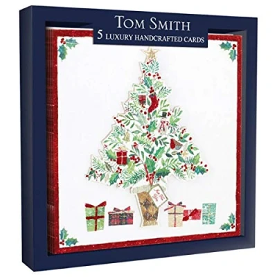 Image of Tom Smith Luxury Handcrafted Boxed Christmas Cards Festive Tree Pack of 5 15 x 3 cm