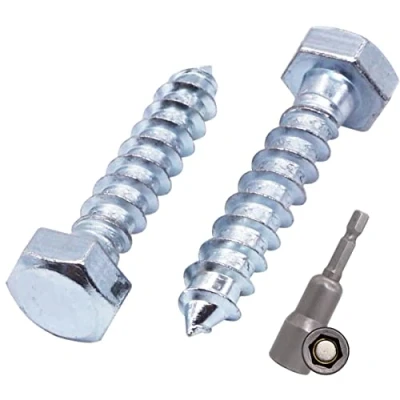 Image of SKIR&#039;CO (50 pcs) DIN 571 Zinc Plated Steel Hexagon Wood Screws M8 x 40 mm, Coach Screws, Hex Screw, Lag Bolts (With Magnetic Bit)