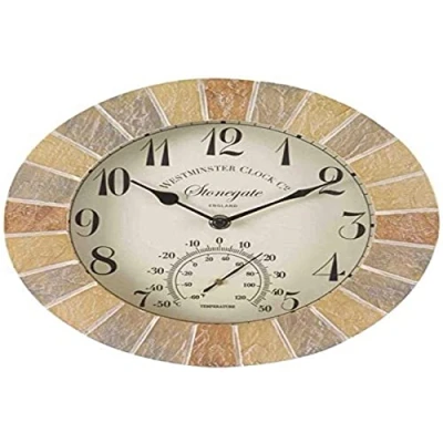 Image of Smart Garden Outside In Stonegate Sandstone 10in Wall Clock and Thermometer (5065030)