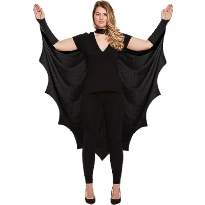 Image of Adult&#039;s Vampire Bat Cape (One Size) Halloween Black Wing&#039;s Fancy Dress Witch Winged Costume Accessory